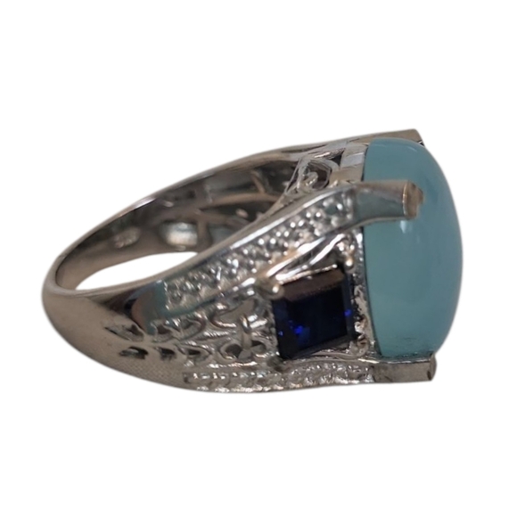 Karis Etched Sterling Silver Blue Cobalt Ring 7 - Picture 3 of 8